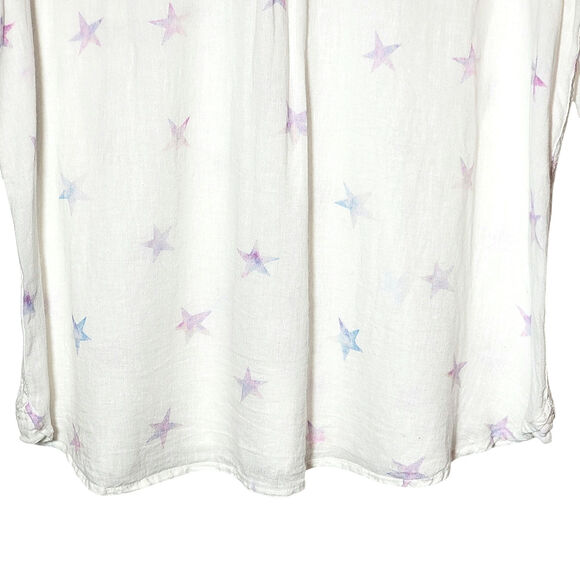 Rails Charli Linen Shirt Tie Dye Stars Button Down White Relaxed Fit Casual L - Picture 9 of 16